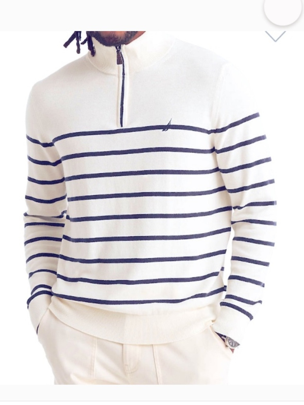 NWT Nautica Navtech White Quarter-Zip Sweater with Navy Stripes XL